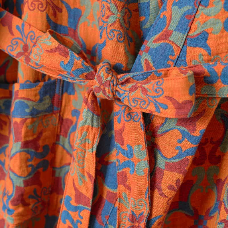 Retro Geometric Pattern Cotton Kimono Robe - image 12