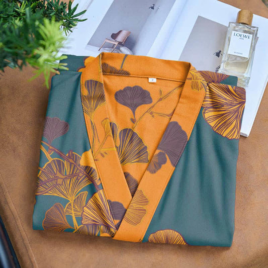 Large Ginkgo Leaf Cotton Kimono Robe - image 1