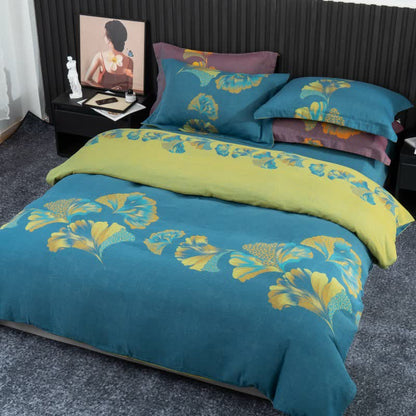 Ginkgo-inspired Cotton Gauze Bedding Set(4pcs) - Blue & Green - King - image 0