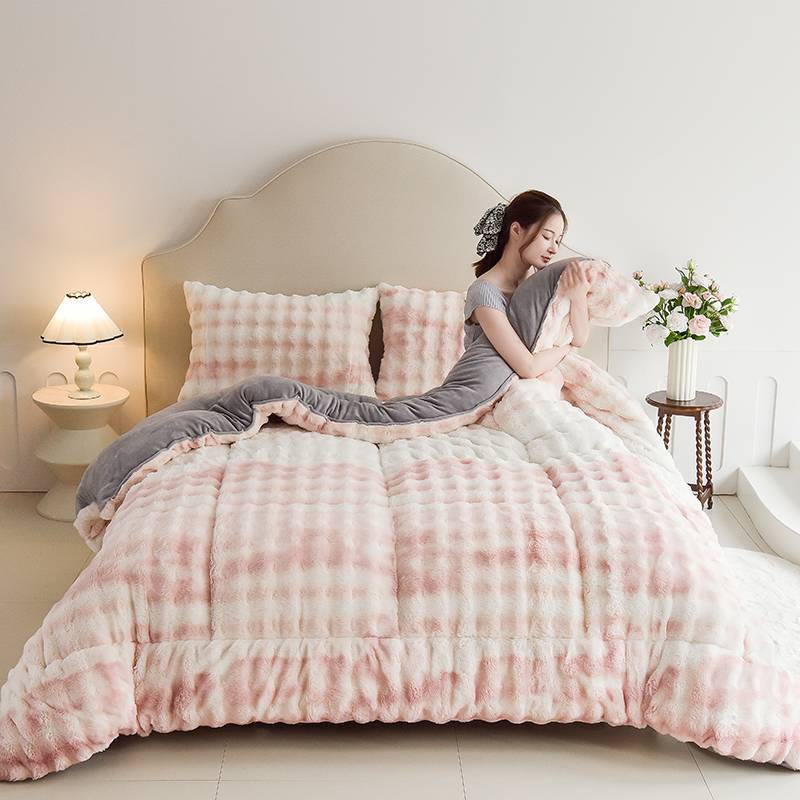 Double Fleece Smooth Warm Quilt Blanket  - Gradient Pink - Blanket - King - image 5