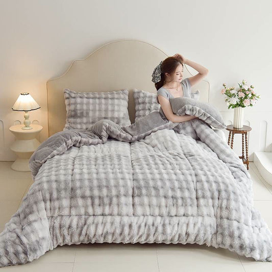 Double Fleece Smooth Warm Quilt Blanket  - Gradient Gray - Blanket - King - image 0