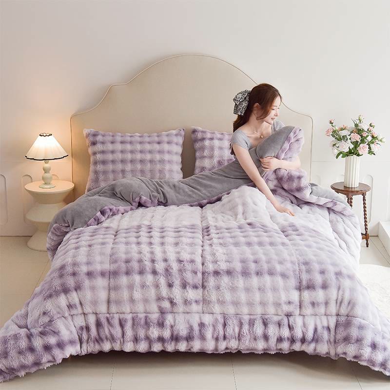 Double Fleece Smooth Warm Quilt Blanket  - Gradient Purple - Blanket - King - image 6