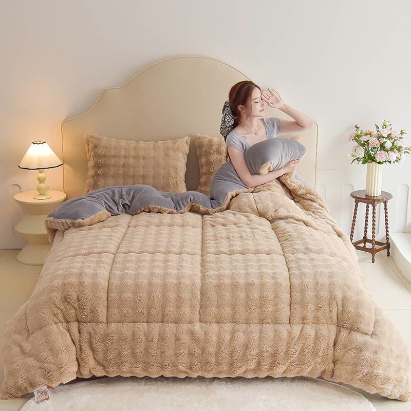 Double Fleece Smooth Warm Quilt Blanket  - Coffee - Blanket - King - image 2