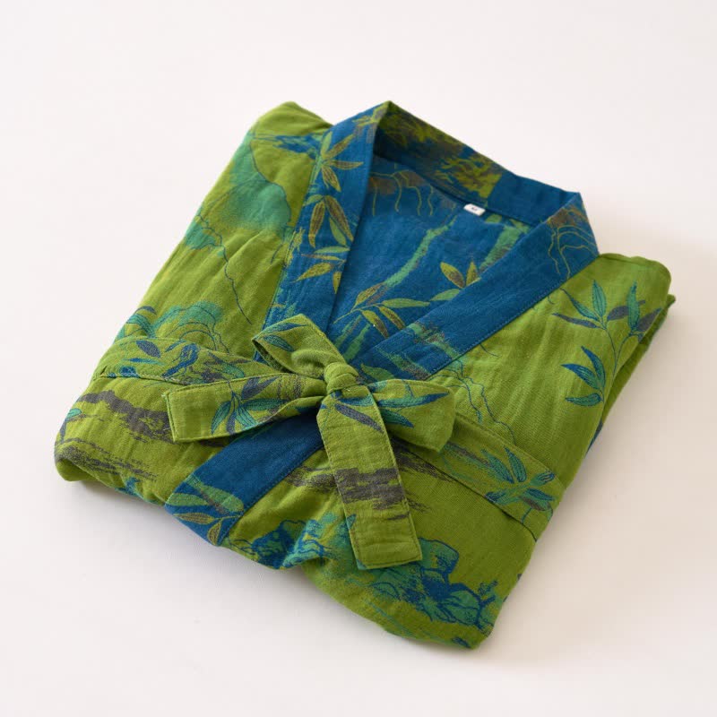 Two-Tone Bamboo Cotton Gauze Kimono Robe - image 5