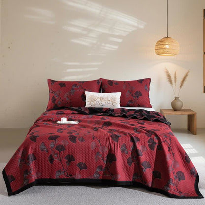 Ginkgo Leaf Natural Cotton Reversible Quilt - Red - 2PCS Pillowcases - 20" x 36" - image 0