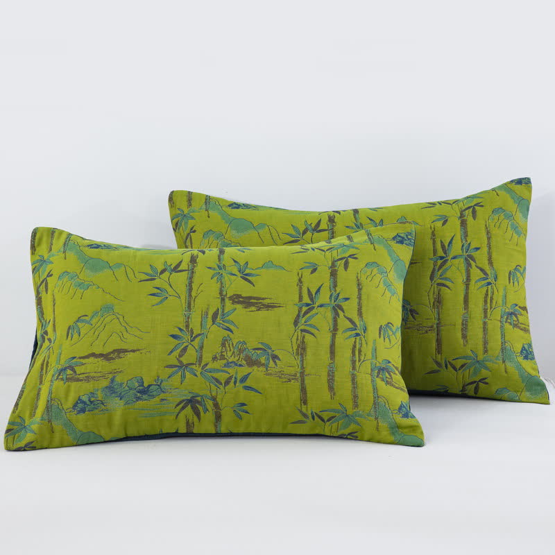 Bamboo Natural Cotton Reversible Quilt - Green - 2PCS Pillowcases - 20" x 36" - image 19