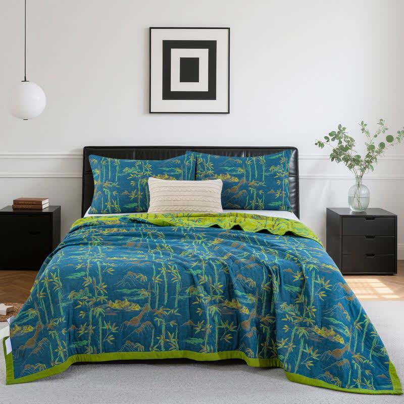 Bamboo Natural Cotton Reversible Quilt - Blue - Quilt with 2PCS Pillowcases - Cal King - image 0