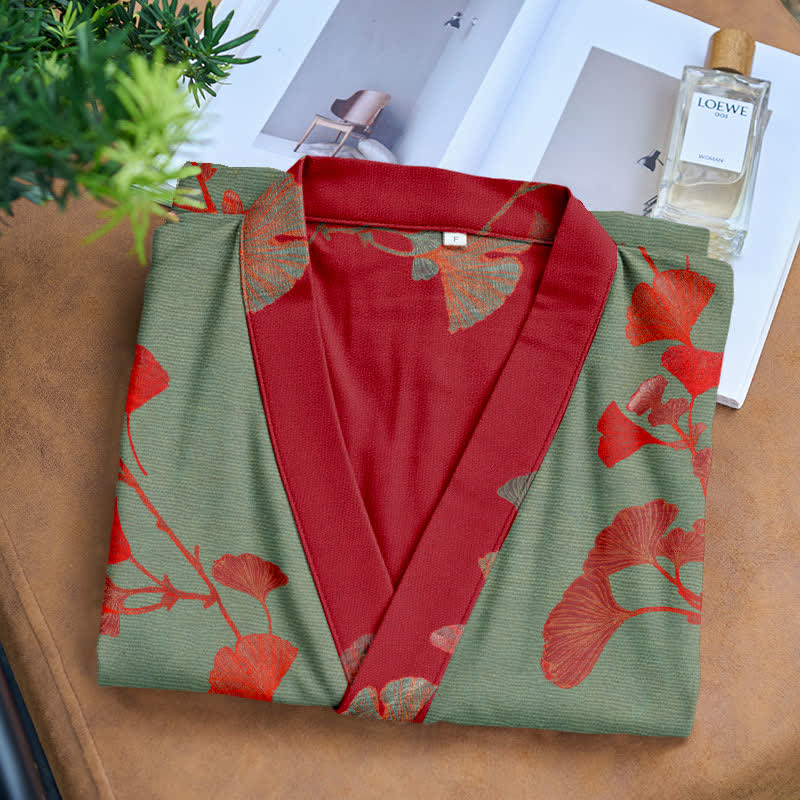Ginkgo Leaf Organic Cotton Kimono Robe – uk.ownkoti