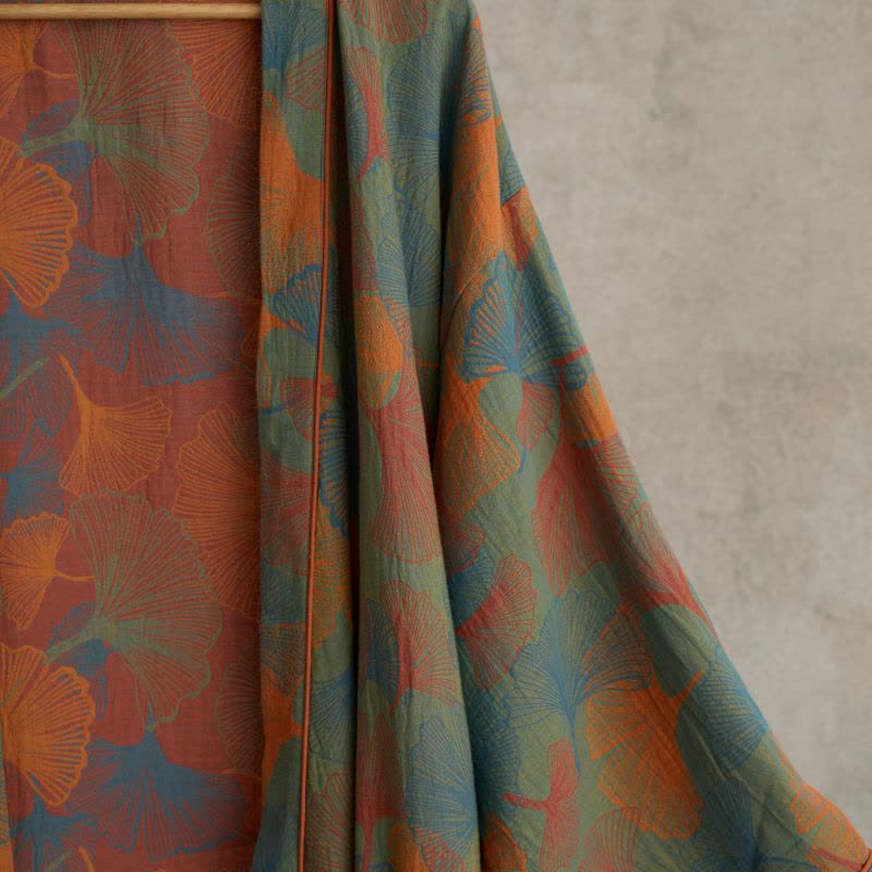 Ginkgo Leaf Print Cotton Kimono Robe - image 4