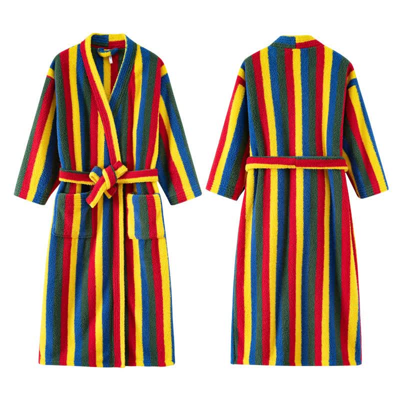 Contrast Stripe Plush Warm Robe - image 2