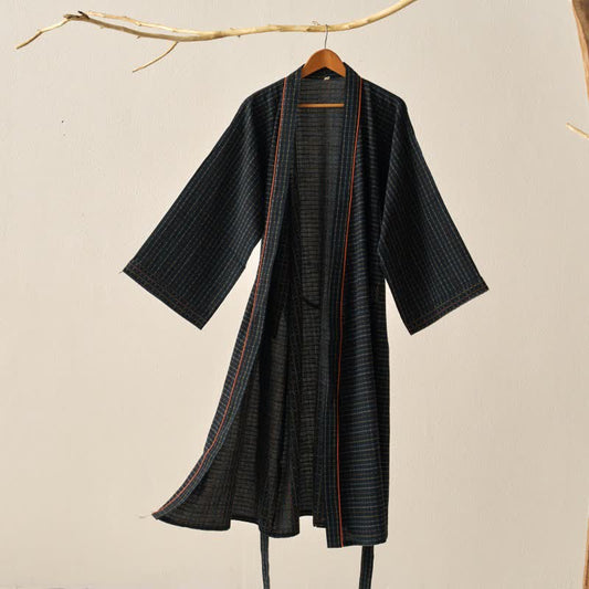 Plaid Organic Cotton Kimono Yukata Robe - L - image 0