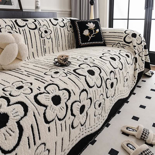 Floral Plush Sofa Throw Blanket - Black - 71" x 134" - image 0