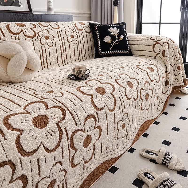Floral Plush Sofa Throw Blanket - Khaki - 71" x 134" - image 6