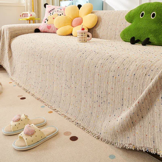 Colorful Polka Dot Chenille Sofa Protector - Brown - 71" x 134" - image 1