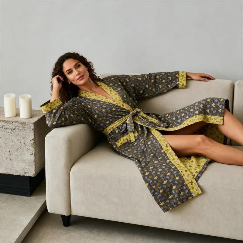 Two-Tone Ginkgo Cotton Gauze Kimono Robe - image 13