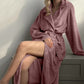 Pink Lapel Collar Plush Fleece Bathrobe - Dark Pink - L - image 5