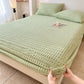 Waffle Textured Fleece Warm Fitted Sheet - Green - Sheet with 2PCS Pillowcases - King - image 11