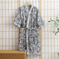 Leaf Cotton Gauze Kimono Yukata Robe - Grey - XL - image 5