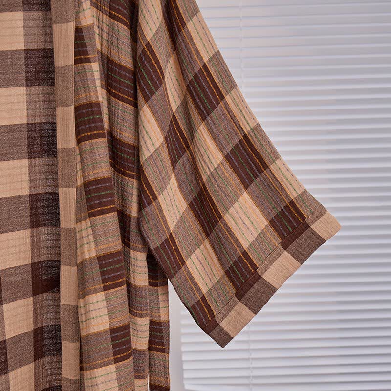 Classic Plaid Cotton Gauze Kimono Robe - image 7