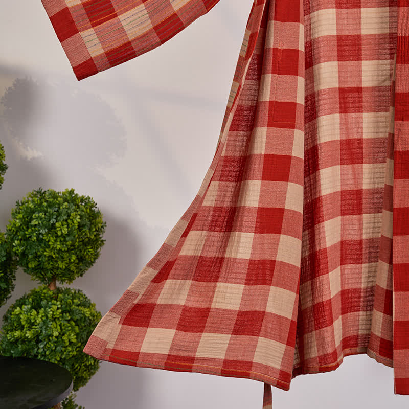 Classic Plaid Cotton Gauze Kimono Robe - image 2