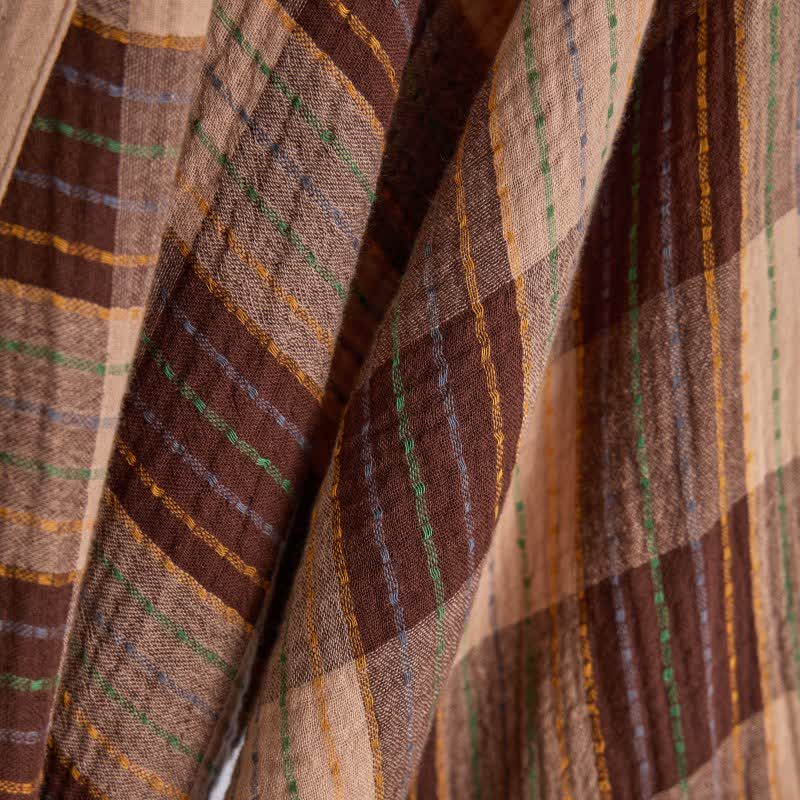 Classic Plaid Cotton Gauze Kimono Robe - image 9