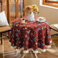Vintage Blooming Bouquet Tassel Tablecloth - Red - Round 55" - image 5