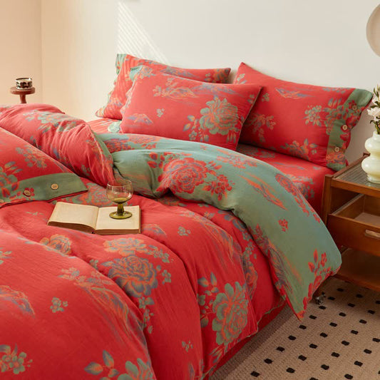 Luxurious Peony Jacquard Cotton Gauze Bedding  - image 1