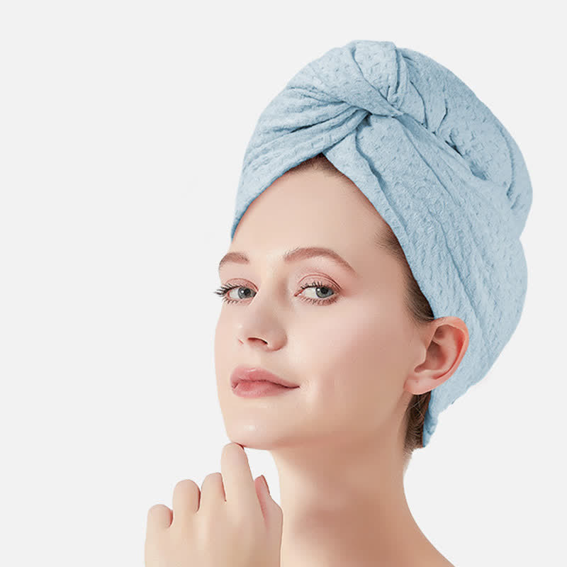Waffle Absorbent Hair Drying Towel Wrap - Blue - 2PCS - 11" x 29" - image 12