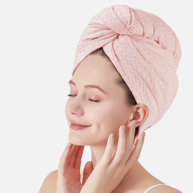 Waffle Absorbent Hair Drying Towel Wrap - Pink - 2PCS - 11" x 29" - image 13