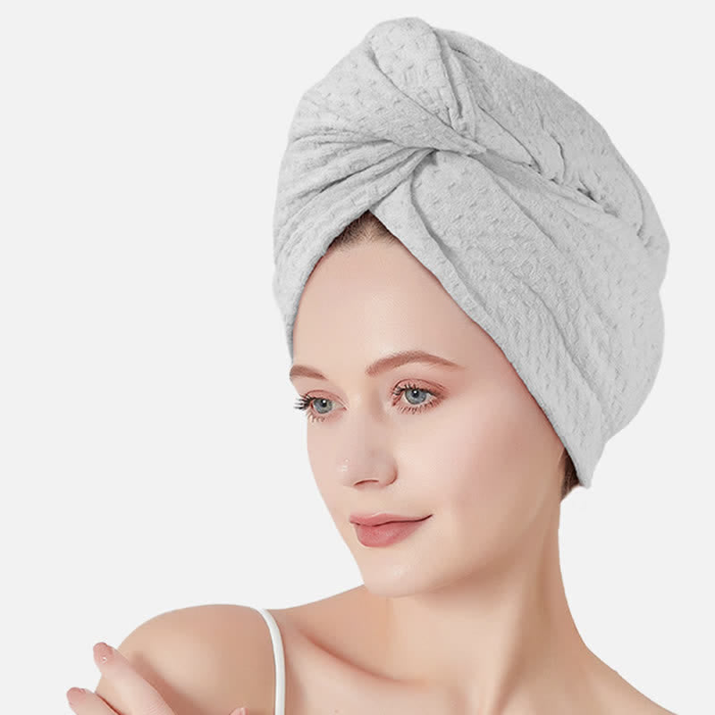 Waffle Absorbent Hair Drying Towel Wrap - Light Gray - 2PCS - 11" x 29" - image 16
