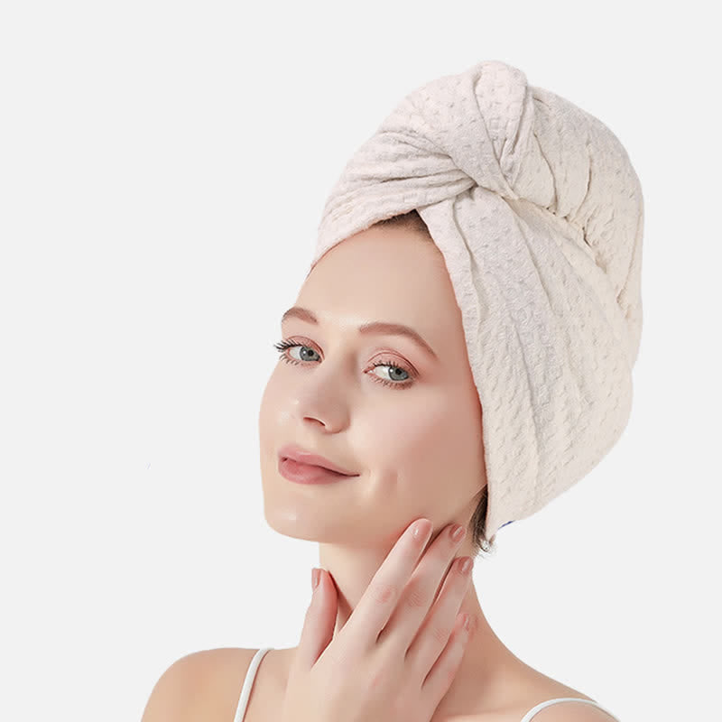 Waffle Absorbent Hair Drying Towel Wrap - White - 2PCS - 11" x 29" - image 10
