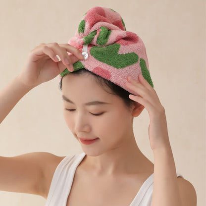 Yarn-dyed Tulip Cotton Hair Towel Wrap - Pink - 2PCS -  9" x 21" - image 0