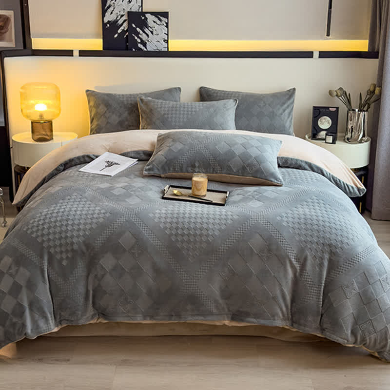 Diamond Checkered Textured Warm Bedding Set - Grey - Bedding Set - King - image 12