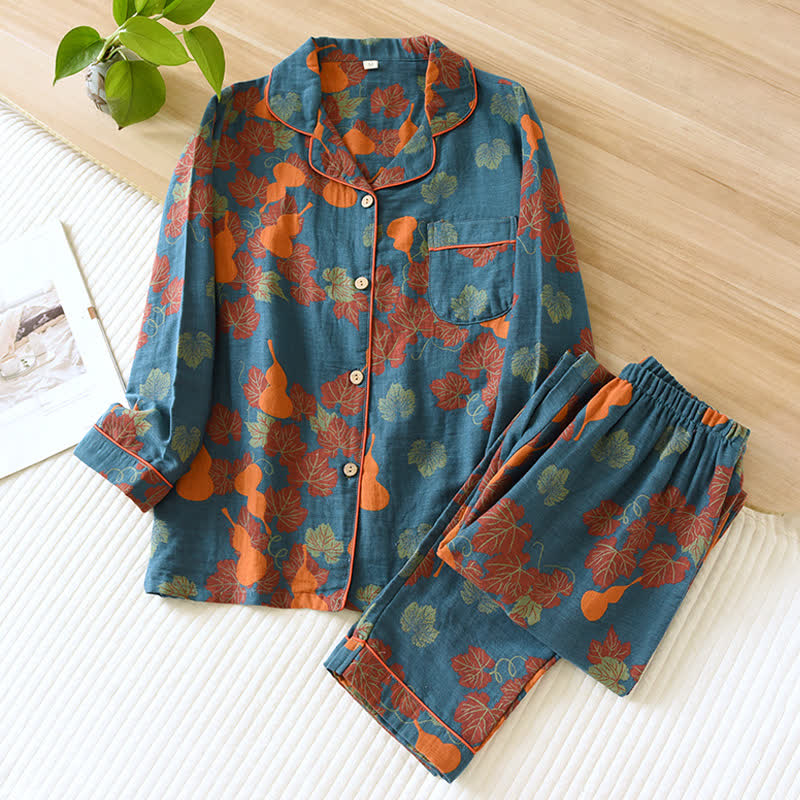 Gourd Jacquard Cotton Loungewear Set - Blue - XL - image 1