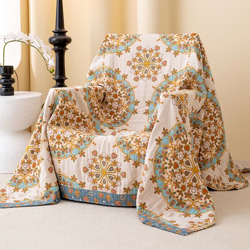 Exotic Vintage Floral Cotton Gauze Quilt - image 3
