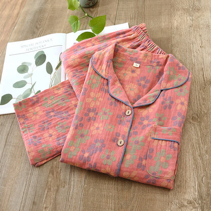 Cotton Gauze Long Sleeves Pajama Set - Pink - 2XL - image 2