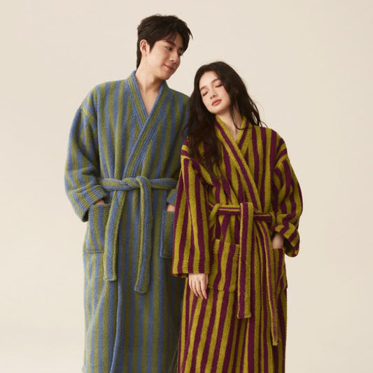 Winter Fleece Modern Stripe Long Bathrobe - image 0