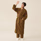Winter Fleece Modern Stripe Long Bathrobe - Bathrobe with pants - Green & Purple - Men XL - image 7