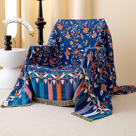 Vintage Floral Cotton Tassel Reversible Quilt - image 1