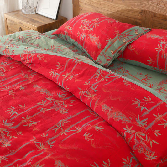 Bamboo Cotton Gauze Reversible Bedding - Red - Bedding Set - Queen - image 1