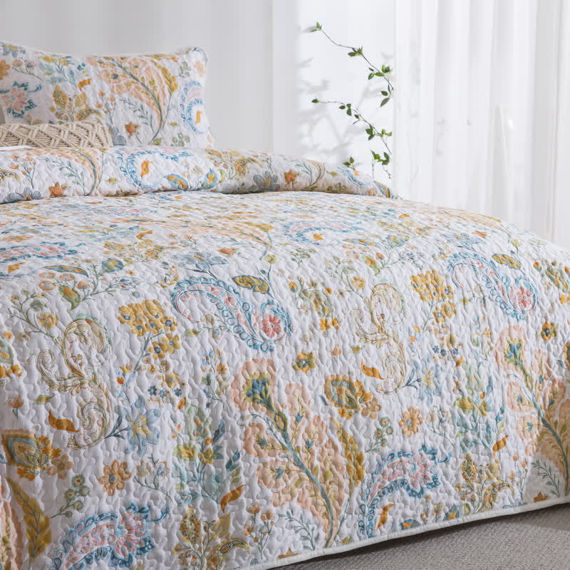 Floral Paisley Quilted Cotton Bedding Set(3PCS) - image 3