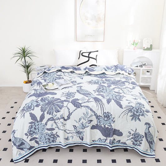 Peacock Floral Cotton Muslin Quilt - Queen - image 0