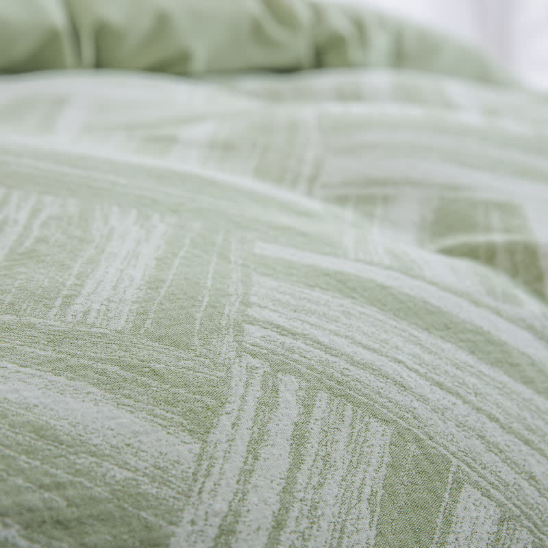 Green Herringbone Cotton Duvet Cover Set(3PCS) - image 5