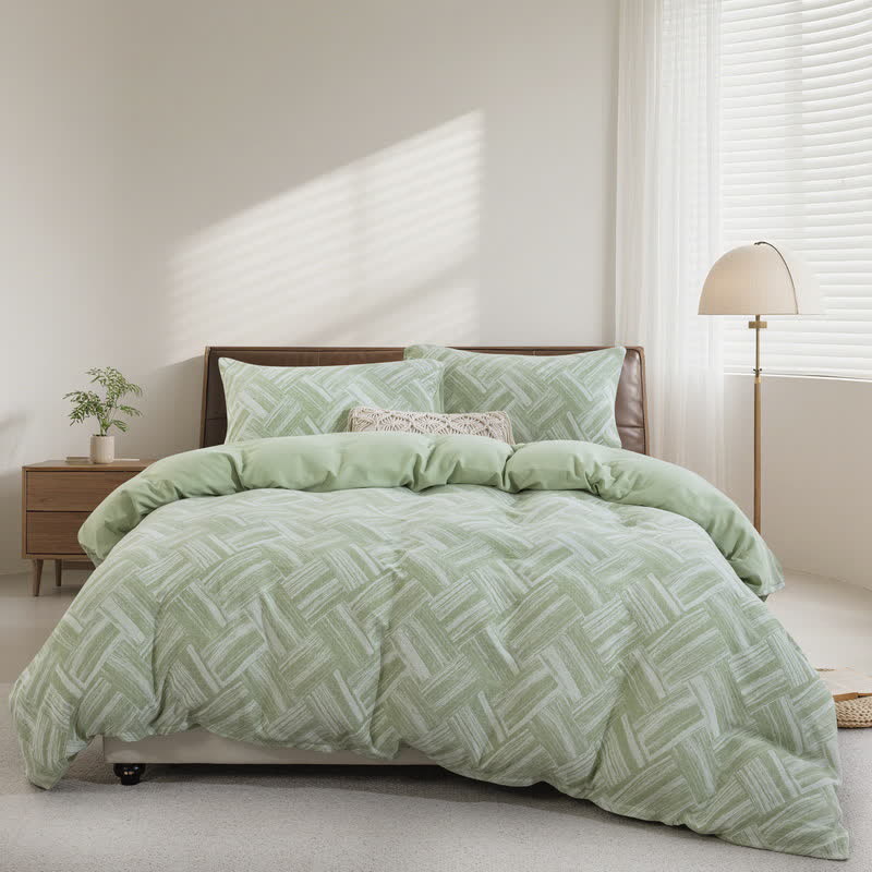 Green Herringbone Cotton Duvet Cover Set(3PCS) - Cal King - image 0