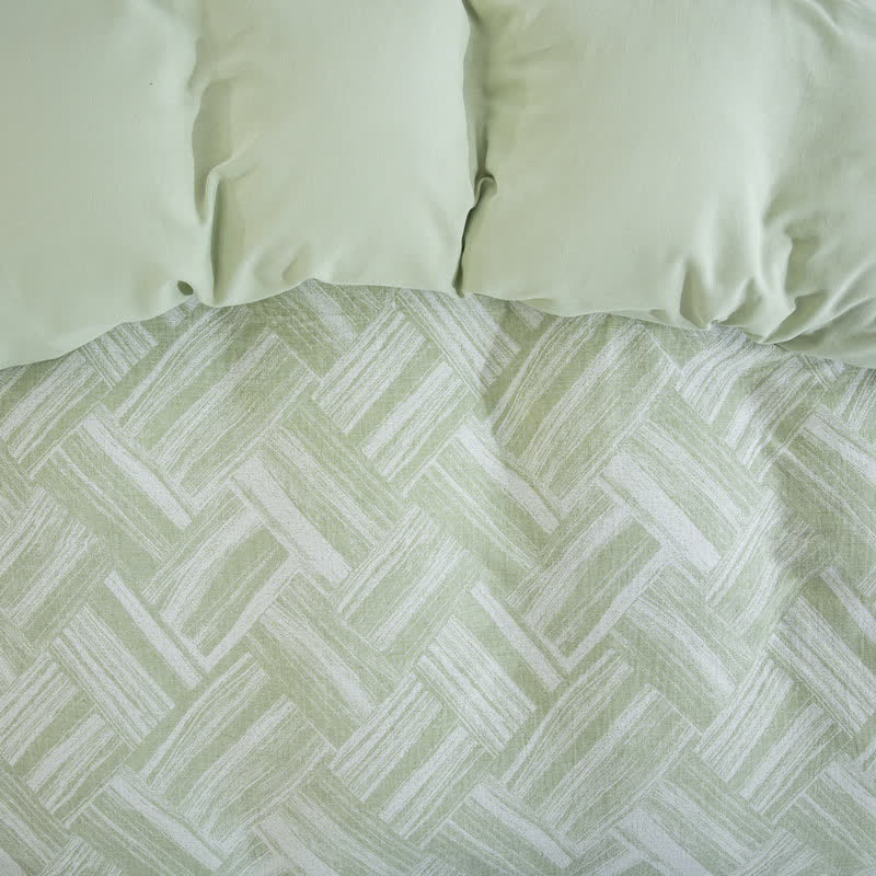 Green Herringbone Cotton Duvet Cover Set(3PCS) - image 4
