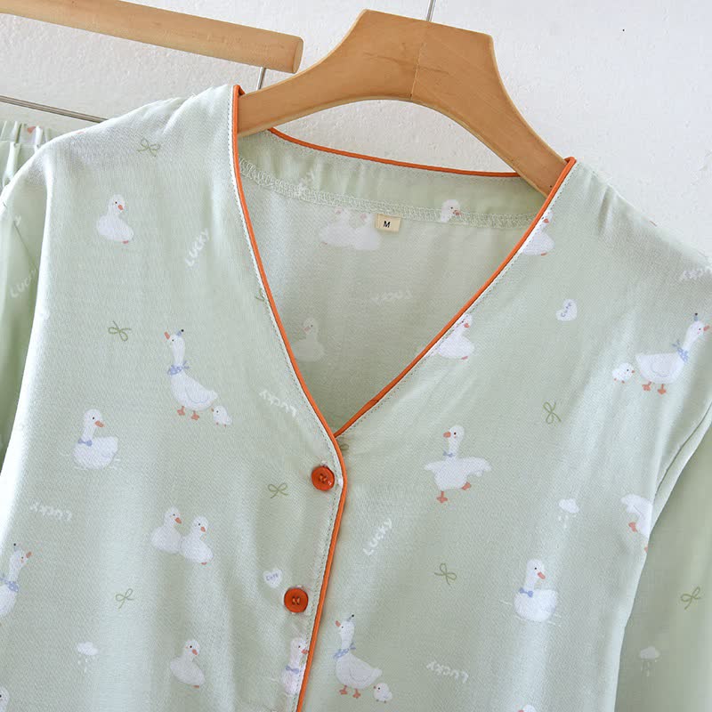 Cartoon Duck Cotton Gauze Loungewear Set - image 2