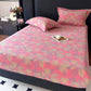 Artistic Leaf Cotton Gauze Fitted Sheet - Pink - Fitted Sheet with 2PCS Pillowcases - Queen - image 3