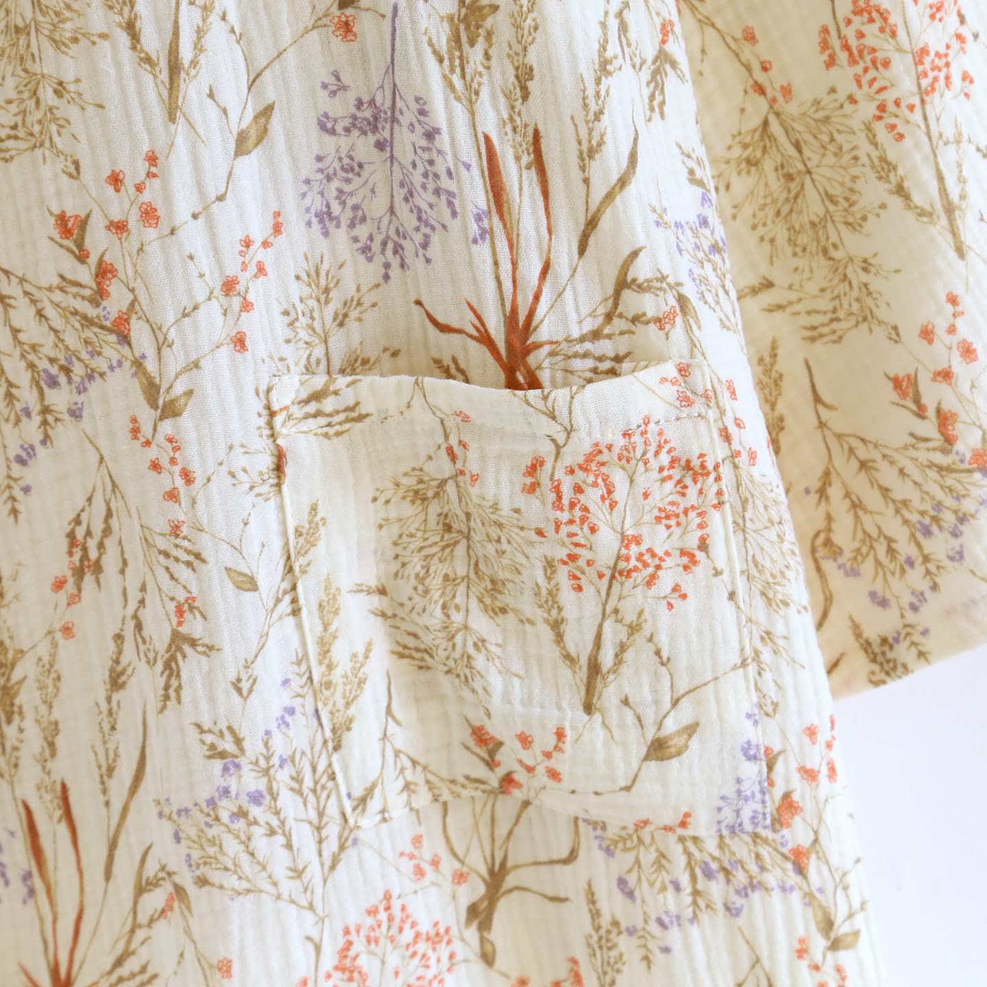 Muted Floral Cotton Gauze Kimono Bathrobe - image 7