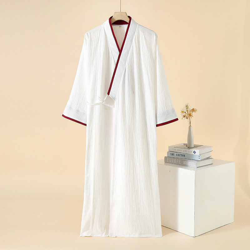 Ownkoti Unisex Minimalist Cotton Gauze Kimono Bathrobe - White & Red - XL - image 16