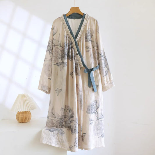 Oriental Butterfly Floral Cotton Gauze Nightdress - image 0
